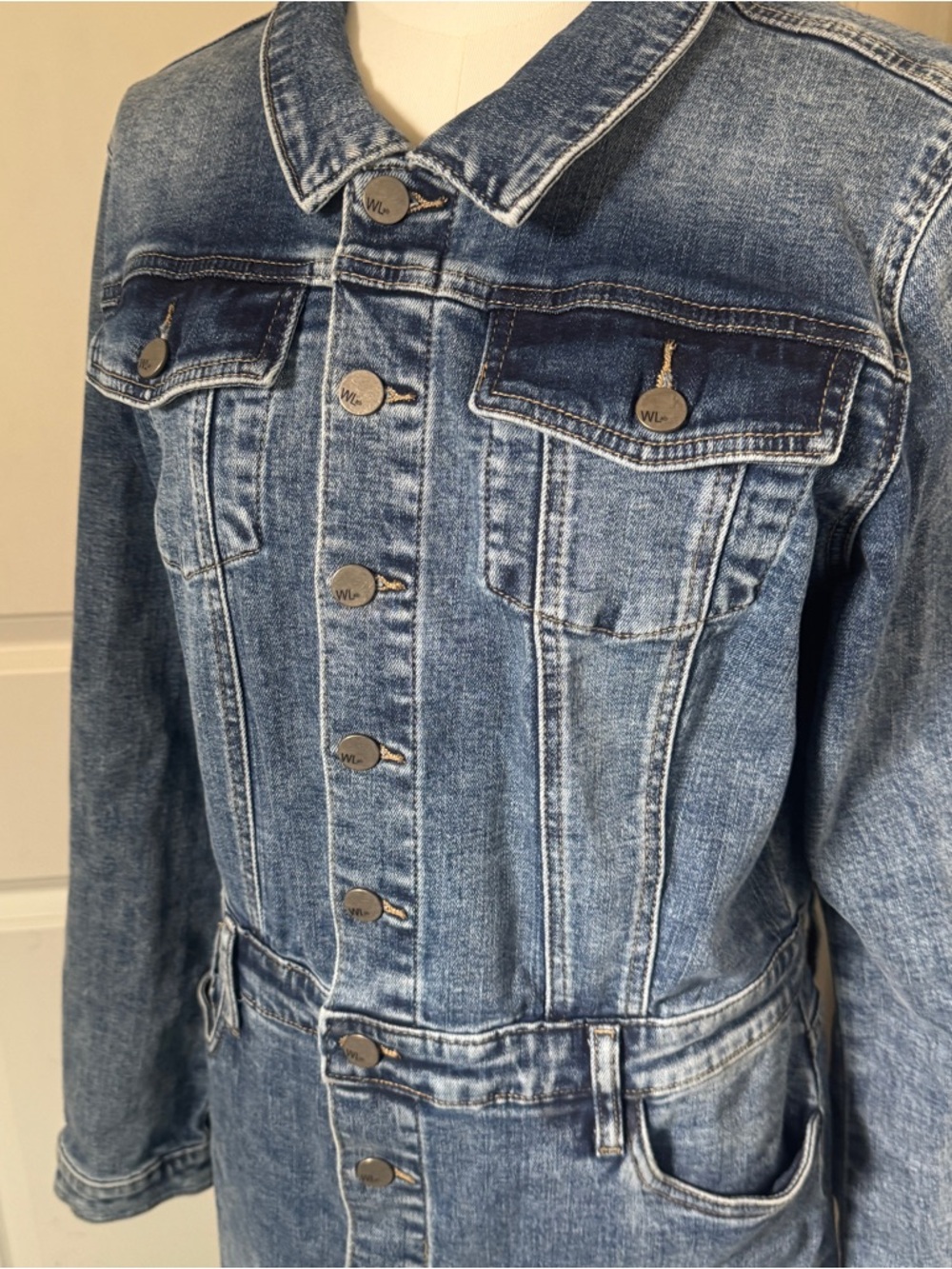 Wash Lab Denim Midi Dress Button Front Long Sleeve Jean Dress Size M - Picture 3 of 12